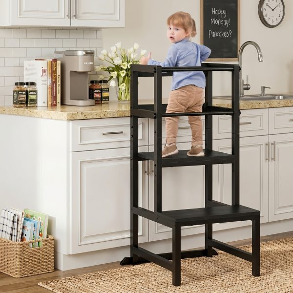 product-fancy-0fe45055-06b1-423c-9bc6-d14938c52ec3 Adjustable Toddler Step Stool with Safety Rail, Wooden & Steel Learning Tower for Kids, Height Adjustable Kitchen Stool for Toddlers
