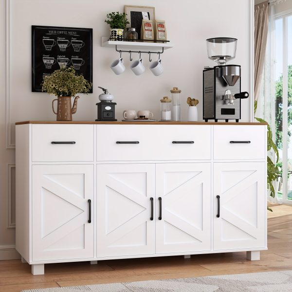product-fancy-0ff0f954-0704-45cd-a649-484bd3d5f467 55" Modern Farmhouse Sideboard Buffet Cabinet with Storage, 3 Drawers & 4 Doors, Ideal for Kitchen And Dining Room, Kitchen Decor