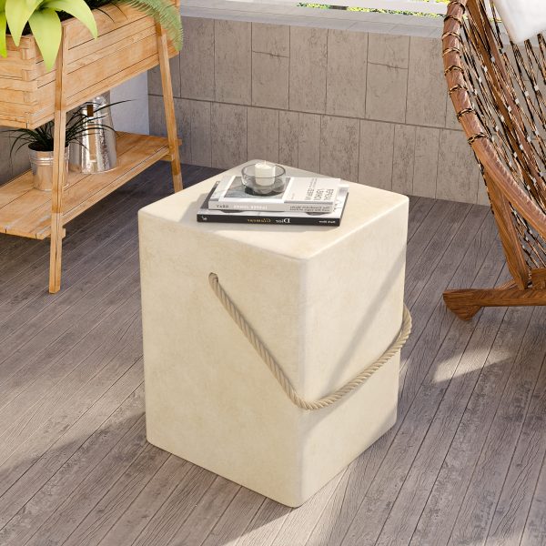 product-fancy-101f1464-250b-4d93-825a-6c9190c3f9da Concrete Outdoor End Table, 17'' Hemp Rope Side Table, Light Gray, Farmhouse Style, Modern Art Patio Side Table, Concrete Garden Stool