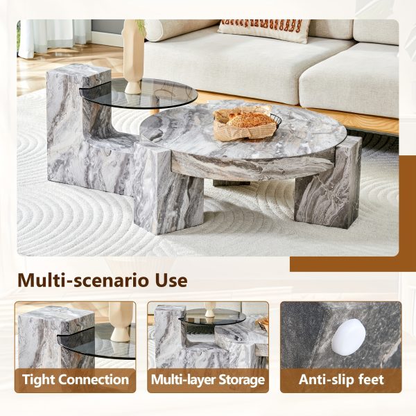 product-fancy-103f8276-e3e4-4111-aeb8-389ad2da2d09 MUUOKY Modern Round Nesting Coffee Table with Faux Marble Top & Glass Side Table - 24” Center Table Suitable for Living Room, 2-Tier Space-Saving, Easy Assembly, Luxury Apartment Furniture, Engineered Wood Base for Small Homes