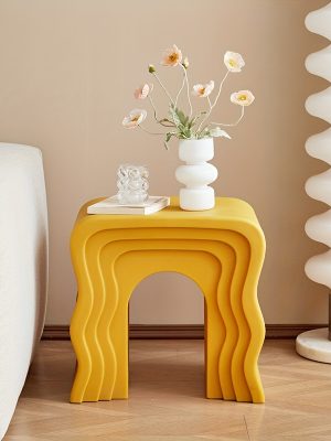 Cream-style Creative Sofa Side Table, Home Living Room Shoe Bench, Minimalist Modern Wavy Coffee Table, Bedside Table