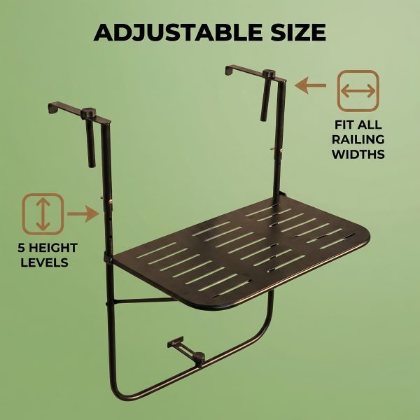 product-fancy-10bd6047-3f63-4b2e-bc9c-0601f9e2033f Balcony Railing Table, Outdoor Folding Hanging Table with Adjustable Heights, Heavy Duty Metal Hanging Bar Table for Patio, Garden and Deck