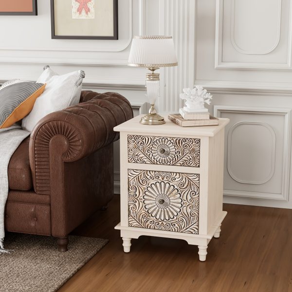 product-fancy-10c111da-a19c-4d3f-91e2-1926430b33fc End Table Living Room Small Side Table W Drawer, 18" Vintage Wood Side Table, 2-Tier MDF Living Room End Table Wood Accent Table, Bed Side Table Nightstand, Christmas Holiday Decoration Table