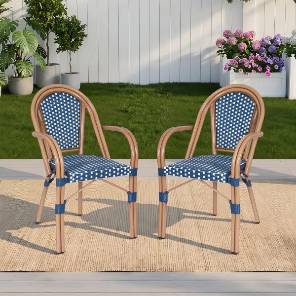 product-fancy-10cf95cf-ff0c-4826-b758-3fdb223fd98a French Bistro Chairs Set Of 2, Hand-Woven PE Rattan Outdoor Arm Dining Chairs with Metal Frame for Garden Balcony