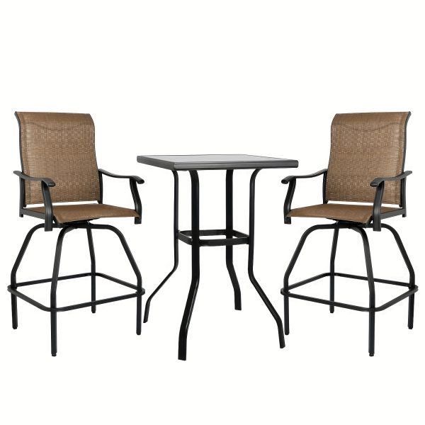 product-fancy-10d84d7b-d38a-423f-a6c6-39489041da5b 2/3/5pcs Patio Bar Set, 360° Swivel Bar Stools, Outdoor Bistro Furniture with High-Density Textilene Fabric & Heavy Duty Metal Frame, High Top Table And Chair Set for Balcony, Poolside, Garden & Backyard