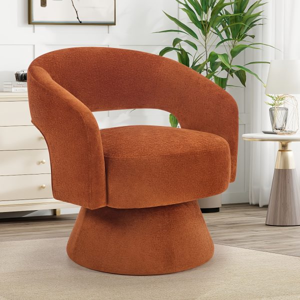 360 Degree Swivel Barrel Chair Modern Velvet Accent Chair Comfy Round Armchair Swivel Accent Chair for Living Room Orange