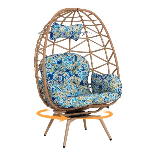 Egg-Shaped Chair That Rotates 360 Degrees, Made of Outdoor Rattan, Featuring Plush And Thick Cushions, with Adjustable And Sturdy Legs, Perfect for Outdoor Settings Like Poolside