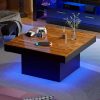 product-fancy-112c50d1-fed9-46e1-884d-09cae8d9992f Modern Luxury Low-Profile Square Coffee Table with LED Lights - Space-Saving Faux Marble Top & Engineered Wood Base Suitable for Small Spaces, Compact Living Room Center Table, Assembly, Black/Brown