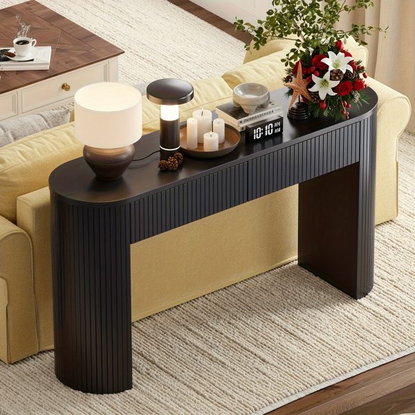 product-fancy-1135d7de-42aa-4062-a41d-da746e325f53 63"/55 Inch Console Table with 2 Drawers, Fluted Entryway Tables with Storage, Sofa Table Behind The Couch, Hallway Tables, Mid-Century Modern Foyer Table for Entryway, Hallway, Living Room, Walnut/Black/Natural White