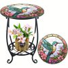 product-fancy-1197c33e-7e6e-46a4-a134-98ada808e530 14" Round End Table Unique Pattern Printed with Birds, Butterflies And Flowers, with A Metal Frame for Storage At The Bottom And Metal Scrollwork Accent Side Table