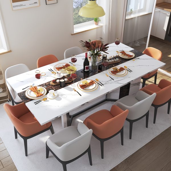 product-fancy-11cfa062-a2b7-4b0e-9770-291cf35e1b42 Waterproof and Scratch-Proof Dining Table - Luxurious 71-Inch Large Rectangular with Marble-Color Wood Top - Adjustable V-Shaped Legs for 4-7 People - Ideal for Family Dinners, Office, Kitchen, Living Room
