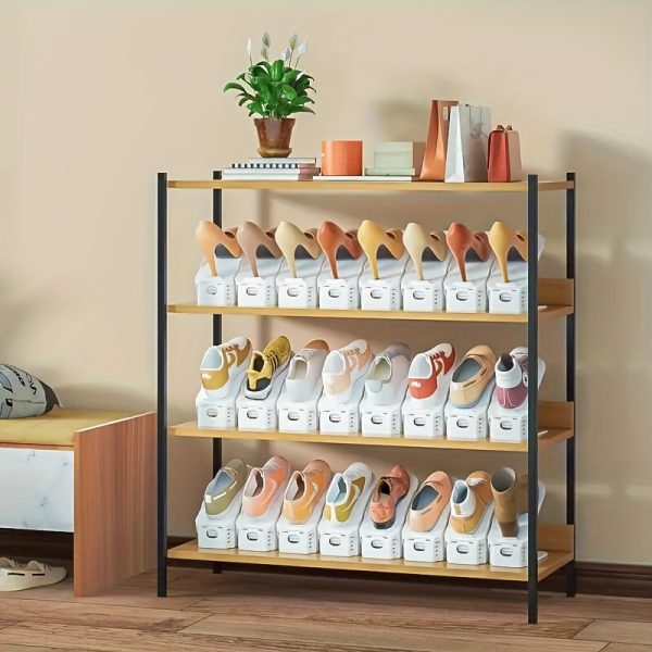 30-Pack Adjustable Shoe Storage Slots, Space-Saving Plastic Shoe Rack for Closet, Entryway, Hallway, Living Room, Bedroom, Easy Stackable, No Power Required, Home Organization Solution for Shoe Storage