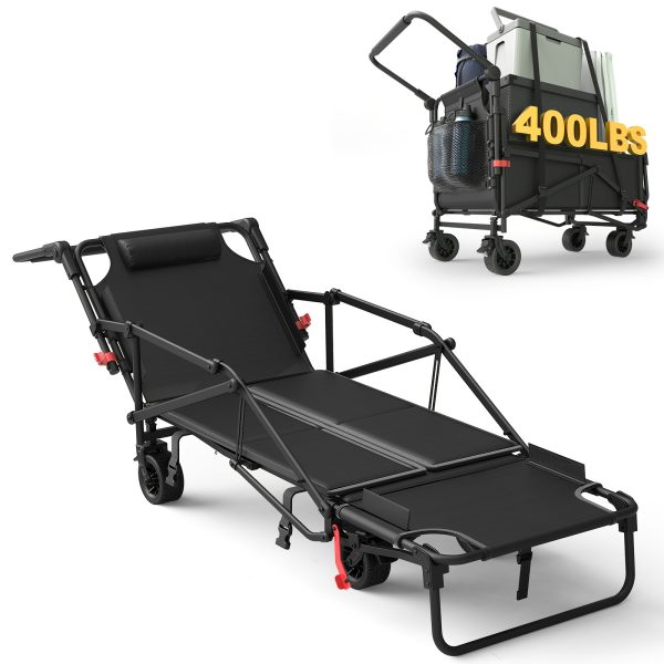 [Heavy Duty Folding Wagon] LEVELEVE Heavy Duty Folding Wagon-2-in-1 Collapsible Cart 400lb, 650lb Capacity All-Terrain Wheels W/Brakes And ASide Pockets