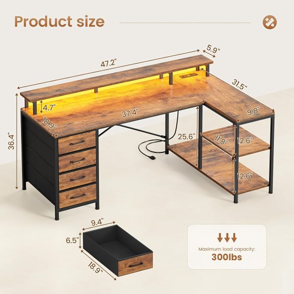 product-fancy-124926e5-1642-4374-9f07-690bce8cde10 L-Shaped Workstation Featuring Four Drawers, Storage Shelves, And LED Lighting, Suitable for a Home Office