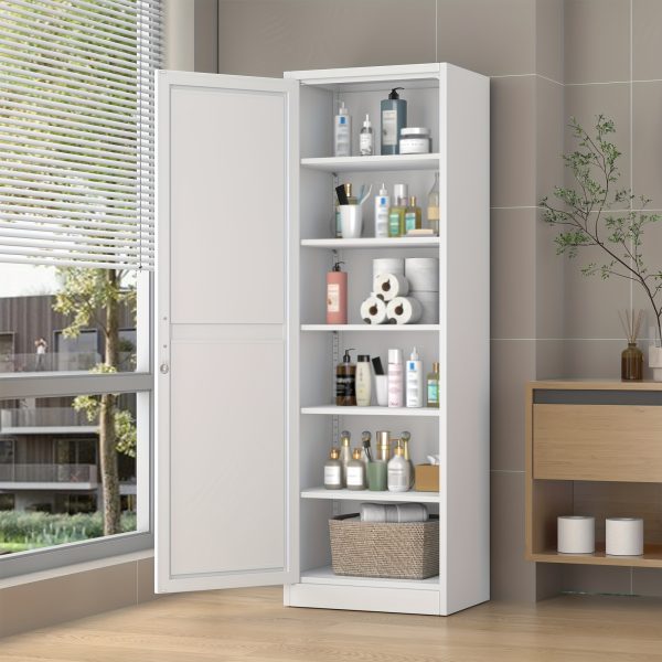 67" Tall Lockable Metal Storage Cabinet Narrow Stand-Alone Cabinet with Adjustable Shelves & Locking Door - Space-Saving Vertical Unit Suitable for Home Office, Pantry, Bathroom, Small Spaces