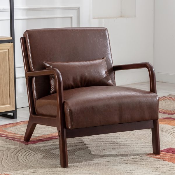 product-fancy-1254b5ab-70d0-4e64-9097-cc021cf23100 Mid-Century Modern Upholstered Accent Chair with Solid Wood Frame & Extra Pillow, Linen Lounge Reading Armchair for Game & Recreation Room Furniture