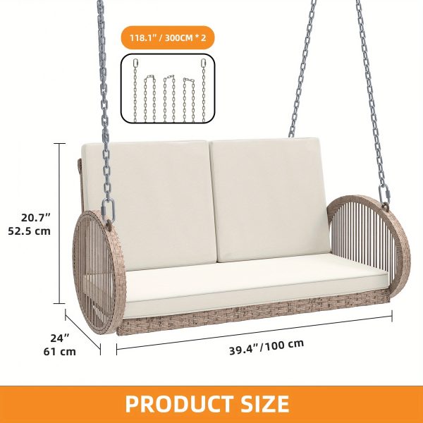 product-fancy-1258aa27-6637-4d61-b756-3f170057a0f4 Phabules Hanging Swing Chair with Oval Handrails and Waterproof Cushions, All- Weather Rattan Swing Chair 530lbs Capacity, for Outdoor