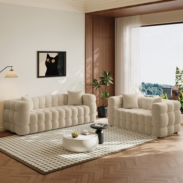 Modern Oversized 59.2" 2-Seater/80.3" 3-Seater Boucle Sofa Couch with 2 Pillows, Comfy Upholstered Sherpa Sofa, Tufted Cozy Deep Seat Cloud Couch for Living Room Apartment Office