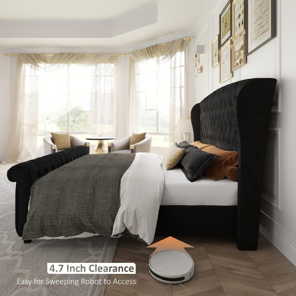 product-fancy-1283be7c-fd5e-42f0-bcda-7b3a1ad68a2e Chenille Upholstered Platform Bed Frame with Scroll Wingback Headboard And Footboard, Button Tufted Design, No Box Spring Required