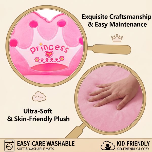 product-fancy-129aac46-e1ea-4963-873a-13f889711fff Kids Sofa Princess Crown Pink - 2-in-1 Flip Open Kids Couch & Lounger | Machine Washable Plush Cover & Certified Safe Foam | Dreamy Reading Nook Chair For Girls