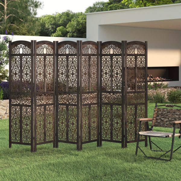 product-fancy-12ddc727-c4da-4823-9f39-a2bc89874857 Handmade 4 or 6 Panel Floral Carved Wood Room Divider Screen - Freestanding Folding Privacy Partition with Burning Walnut & White Finish, Ornate Lattice Design, Lightweight Portable for Home Office Hotel Decor, Space-Saving Decorative Partition