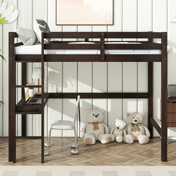 product-fancy-12de2268-1e02-4db7-874d-8e0a762f5edb BELLEMAVE Twin High Loft Bed, Rubber Wood Loft Bed with Safety Guardrail, Built-In Desk, Ladder, Espresso