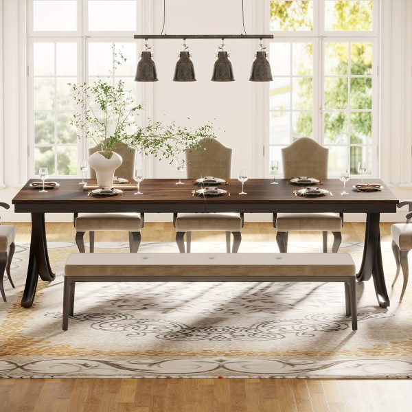 product-fancy-12e47d92-3ac2-499a-83bb-b480a823e68e 78" Farmhouse Rectangular Dining Table for 6-8 People - Heavy-Duty Metal Legs & Engineered Wood Top, Weather-Resistant Brown Table for Kitchen, Dining Room, Living Room (Assembly Required), Kitchen Table, Classic Elegant Design, Durable Construction