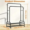 product-fancy-139ab590-f108-4697-a010-a6d677af1077 Durable Metal Hanger With Double Poles And Wheels, Equipped With Shelves And Hooks, A Multifunctional Wardrobe Solution Suitable For Independent Metal Hangers In Bedrooms, Laundry Rooms, And Living Rooms.