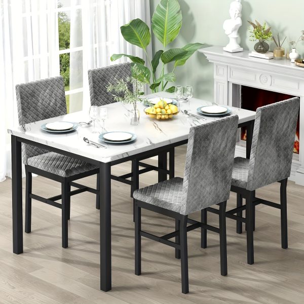 product-fancy-13acfe5b-499d-4da4-b3d2-4b36532c07ed Dining Table Set For 4, Faux Marble Small Dining Room Table Set For 4, Modern Upholstered PU Leather Chairs