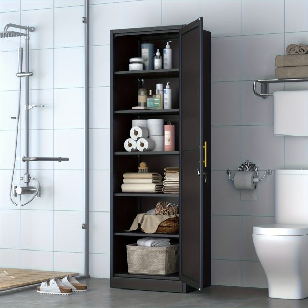 67" Tall Lockable Metal Storage Cabinet Narrow Stand-Alone Cabinet with Adjustable Shelves & Locking Door - Space-Saving Vertical Unit Suitable for Home Office, Pantry, Bathroom, Small Spaces