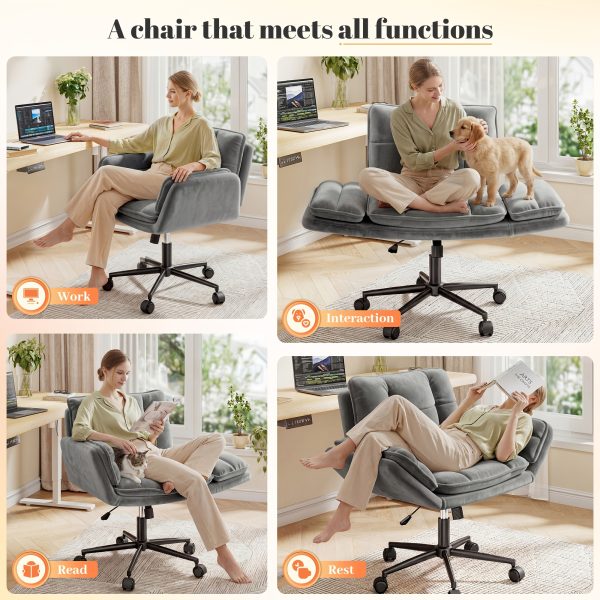 product-fancy-13c203af-64c9-4953-b014-724d791b6752 Modern Office Crossover Wheelchair, Luxurious Plush Vanity Chair with Wheels, Adjustable Armrests, Ergonomic Office Chair Suitable for Bedrooms, Computer Makeup Rooms, And Offices, Available in White, Black, Pink, And Gray, Stable And Durable