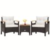 product-fancy-13d04462-6c88-49a6-a562-b939e4d79c2e 3pcs Patio Rattan Furniture Set Wooden Armrest Table Top Cushioned Deck