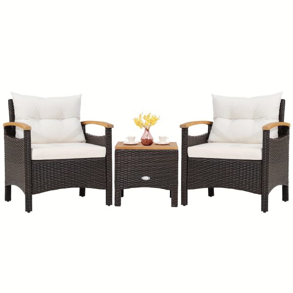 product-fancy-13d04462-6c88-49a6-a562-b939e4d79c2e 3pcs Patio Rattan Furniture Set Wooden Armrest Table Top Cushioned Deck