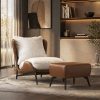 product-fancy-13def161-ae59-4721-a218-1ee54d18cab1 Modern Single Sofa Chair with Ottoman Footrest - Comfortable Armchair with Armrests, Solid Wood Frame & Cushioned Seat, Beige/ Brown/Black/Navy Blue/Gray Upholstered Fabric Accent Chair for Living Room, Bedroom, Balcony - Easy Assembly Required, Space-Saving Design, Foam Padding & Sturdy Hardwood Construction, Minimalist Style, Versatile for Reading or Relaxing