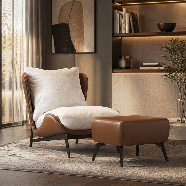 product-fancy-13def161-ae59-4721-a218-1ee54d18cab1 Modern Single Sofa Chair with Ottoman Footrest - Comfortable Armchair with Armrests, Solid Wood Frame & Cushioned Seat, Beige/ Brown/Black/Navy Blue/Gray Upholstered Fabric Accent Chair for Living Room, Bedroom, Balcony - Easy Assembly Required, Space-Saving Design, Foam Padding & Sturdy Hardwood Construction, Minimalist Style, Versatile for Reading or Relaxing