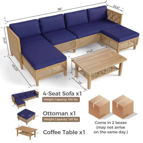 [Boho Wicker Patio Set] 1/2 Packages Shipping MixPatio Boho Wicker Patio Furniture Sofa Set, 3/6 Seaters, Outdoor Rattan Sectional Sets Conversation Set - Weather-Resistant, With Dual Storage Coffee Table for Garden, Patio & Deck