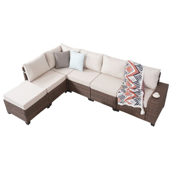 product-fancy-13f13b99-0db2-4ada-ad11-04edfbbc9386 RAISED Patio Furniture Set, 2piece/3piece/4piece/6piece Wicker Outdoor Patio Furniture Sets with Cushions And Coffee Table, Outdoor Sectional Boho Patio Conversation Set Sectional Sofa for Backyard, Porch, Beige/Blue