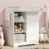 Foldable Baby Changing Station with 3 Drawers, White Diaper Table Organizer with Open Storage for Nursery