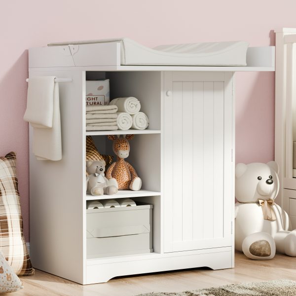 Foldable Baby Changing Station with 3 Drawers, White Diaper Table Organizer with Open Storage for Nursery
