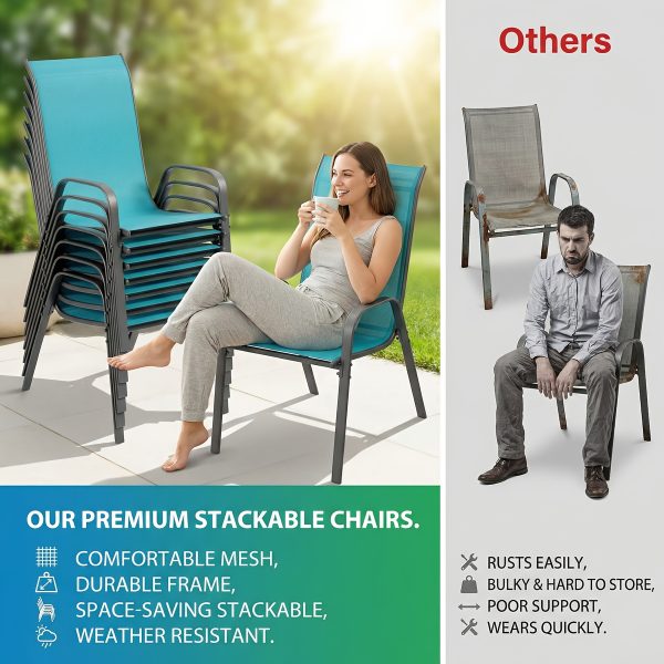 product-fancy-1407690e-4d31-4356-aacd-d08fc9de59f4 8/6pcs Patio Chairs, All Weather Textilene Fabric & Metal Frame, W/Armrests, Strenthened Iron Spacers, 330 LBS, Outdoor Chairs Set For Backyard, Poolside, Garden