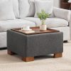 product-fancy-140e2c04-112e-4ef6-8338-d31eb7f9f998 24" Square Ottoman Coffee Table With Storage, Fabric Ottomans With Tray And Solid Wood Legs For Living Room, Bedroom And Apartments, Small Modern Ottoman Tea Table With Lift-Off Lid