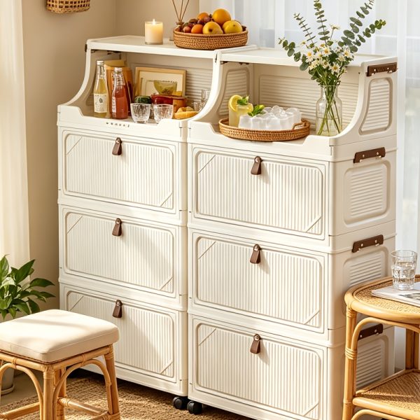 product-fancy-142cc9a6-4af0-4304-a2ee-57015b82f3ed 6/5/4/3-Tier Small Apartment Suitable for bar Cabinet, for bar Furniture Set Combination, Cream Foldable Rolling Storage Cabinet, Floor-Standing Stackable Organizer, Top Open Multi-Drawer Unit, Suitable for Bar, Coffee Corner, Kitchen, Living Room