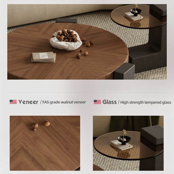 2pcs Set of Modern Round Wood Coffee Table with Geometric Leg Design