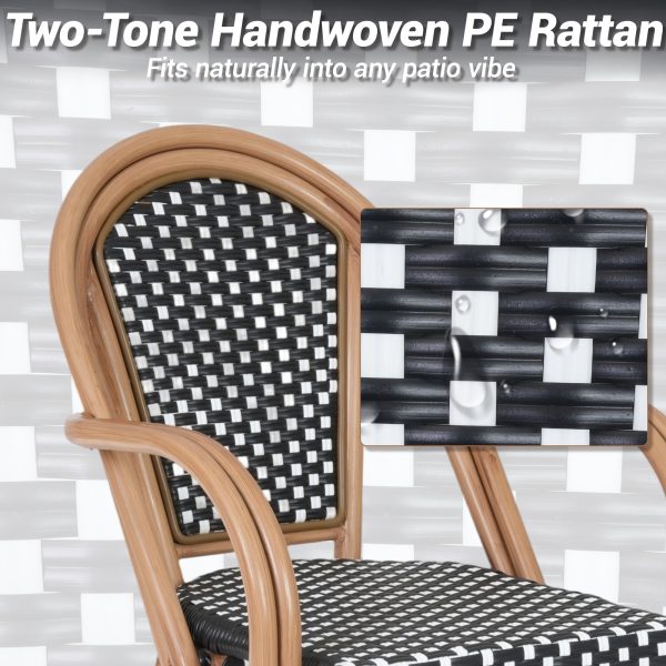 product-fancy-14925926-12b9-425f-b398-c54486471c75 French Bistro Chairs Set Of 2, Hand-Woven PE Rattan Outdoor Arm Dining Chairs with Metal Frame for Garden Balcony