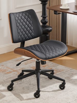 Armless Home Office Executive Chair, Desk Chair with Low Back Lumbar Support, Ergonomic Computer Desk Chair with 360° Swivel Wheels for Adult Work And Study, Black/Beige/Brown