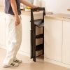 1pc Black All-Bamboo Bar Stool, Bar Counter Dining High Stool with Backrest, Folding Chair, No Assembly Required, Patio Outdoor Garden Step Stool, Household Three-Step Step Stool, Climbing Ladder, Suitable for Garden/Office/Library/Kitchen/Cafe