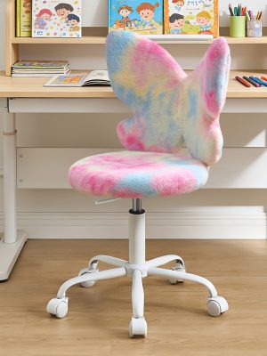 Girls Desk Chair - Comfy Swivel Kids Desk Chair for Girls Room, Fluffy Butterfly Kids Office Chair for Reading & Vanity