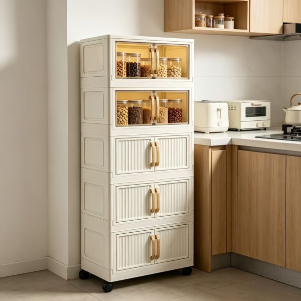 product-fancy-14d9dd5b-ef68-4454-bd6a-8e52d596803e A Five-story Ultra-large Capacity Cream-style Storage Cabinet with Compartments! Equipped with Wheels for Mobility, It Can Store All Clutter In Bedrooms, Living Rooms, And Bathrooms