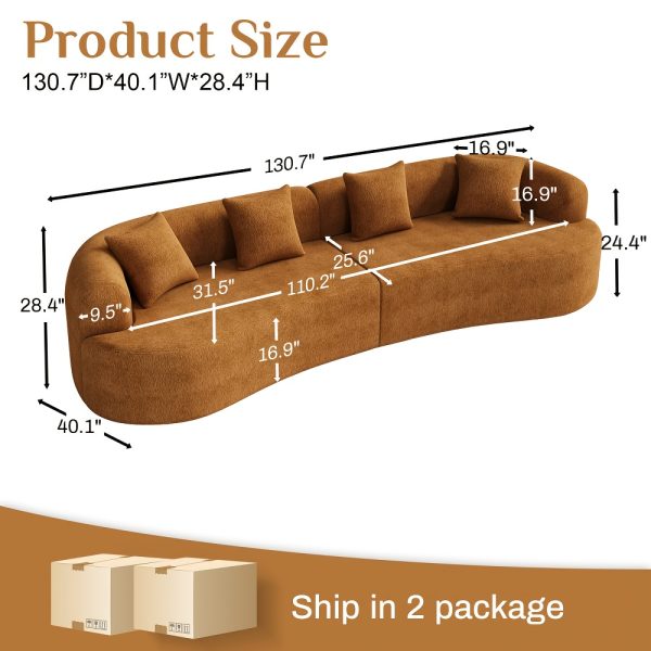 Moedrn Oversized Boneless Curved Sofa 68.5" / 106.5"/ 130.7" Sectional Sofa Couch Comfy Luxury Plush Chenille Floor Sofa Memory Foam Couches For Living Room, Apartment, Office, Guestroom