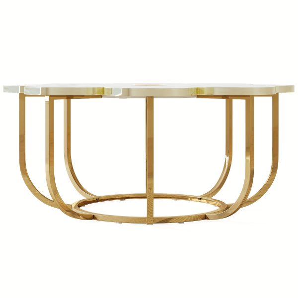 Modern Decorative Table in White And Golden, Shaped Like a Petal, for The Central Area of The Living Room
